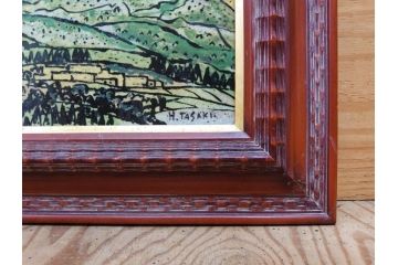 真作　超稀少　田崎広助(廣助)　「宝満山」　74.5cm×39.5cm　磁彩画(陶板画、陶額、額装)(R-075901)