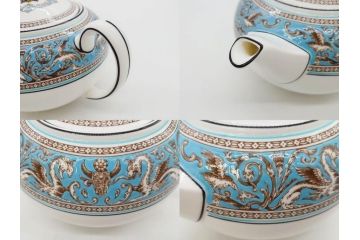 ウェッジウッド　WEDGWOOD　フロレンティーン　ターコイズ　クラシックで重厚な雰囲気が魅力のティーセット(ティーポット、ティーカップ&ソーサー5客、C&S、クリーマー、ミルクポット、ピオニー、洋食器)(R-075903)