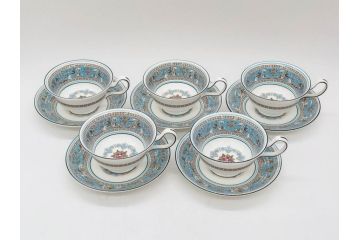 ウェッジウッド　WEDGWOOD　フロレンティーン　ターコイズ　クラシックで重厚な雰囲気が魅力のティーセット(ティーポット、ティーカップ&ソーサー5客、C&S、クリーマー、ミルクポット、ピオニー、洋食器)(R-075903)