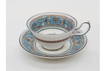 ウェッジウッド　WEDGWOOD　フロレンティーン　ターコイズ　クラシックで重厚な雰囲気が魅力のティーセット(ティーポット、ティーカップ&ソーサー5客、C&S、クリーマー、ミルクポット、ピオニー、洋食器)(R-075903)