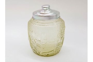 戦前　大正〜昭和初期　昭和レトロな雰囲気を醸し出す古いあめや瓶(菓子瓶、砂糖壷、キャンディーポット、ガラス瓶、ガラスビン、蓋(フタ)付き、ペロペロ、飴屋)(R-075904)