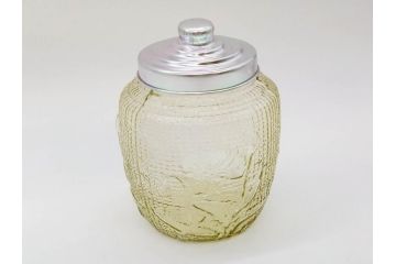 戦前　大正〜昭和初期　昭和レトロな雰囲気を醸し出す古いあめや瓶(菓子瓶、砂糖壷、キャンディーポット、ガラス瓶、ガラスビン、蓋(フタ)付き、ペロペロ、飴屋)(R-075904)