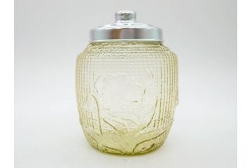 戦前　大正〜昭和初期　昭和レトロな雰囲気を醸し出す古いあめや瓶(菓子瓶、砂糖壷、キャンディーポット、ガラス瓶、ガラスビン、蓋(フタ)付き、ペロペロ、飴屋)(R-075904)