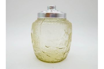 戦前　大正〜昭和初期　昭和レトロな雰囲気を醸し出す古いあめや瓶(菓子瓶、砂糖壷、キャンディーポット、ガラス瓶、ガラスビン、蓋(フタ)付き、ペロペロ、飴屋)(R-075904)