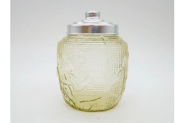 戦前　大正〜昭和初期　昭和レトロな雰囲気を醸し出す古いあめや瓶(菓子瓶、砂糖壷、キャンディーポット、ガラス瓶、ガラスビン、蓋(フタ)付き、ペロペロ、飴屋)(R-075904)
