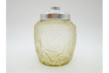 戦前　大正〜昭和初期　昭和レトロな雰囲気を醸し出す古いあめや瓶(菓子瓶、砂糖壷、キャンディーポット、ガラス瓶、ガラスビン、蓋(フタ)付き、ペロペロ、飴屋)(R-075904)