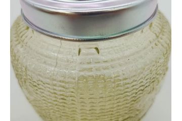 戦前　大正〜昭和初期　昭和レトロな雰囲気を醸し出す古いあめや瓶(菓子瓶、砂糖壷、キャンディーポット、ガラス瓶、ガラスビン、蓋(フタ)付き、ペロペロ、飴屋)(R-075904)