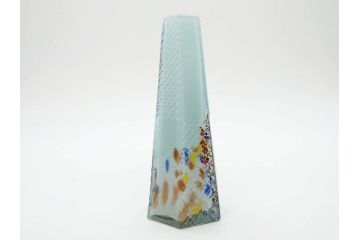 昭和レトロ　戦前　大正　置くだけでお部屋のアクセントになる古いマーブルガラス花瓶2個セット(六角、一輪挿し、花入、花器、硝子)(R-075905)