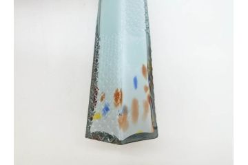 昭和レトロ　戦前　大正　置くだけでお部屋のアクセントになる古いマーブルガラス花瓶2個セット(六角、一輪挿し、花入、花器、硝子)(R-075905)