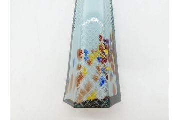昭和レトロ　戦前　大正　置くだけでお部屋のアクセントになる古いマーブルガラス花瓶2個セット(六角、一輪挿し、花入、花器、硝子)(R-075905)