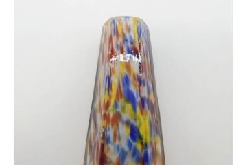 昭和レトロ　戦前　大正　置くだけでお部屋のアクセントになる古いマーブルガラス花瓶2個セット(六角、一輪挿し、花入、花器、硝子)(R-075905)
