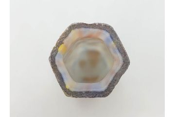 昭和レトロ　戦前　大正　置くだけでお部屋のアクセントになる古いマーブルガラス花瓶2個セット(六角、一輪挿し、花入、花器、硝子)(R-075905)