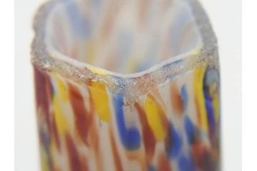昭和レトロ　戦前　大正　置くだけでお部屋のアクセントになる古いマーブルガラス花瓶2個セット(六角、一輪挿し、花入、花器、硝子)(R-075905)