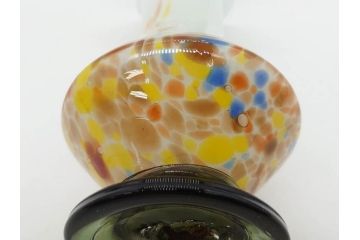 昭和レトロ　戦前　大正　可愛らしいデザインの古いマーブルガラス花瓶2個セット(フリル、色被せ、一輪挿し、花入、花器、硝子、吹きガラス)(R-075906)