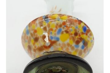 昭和レトロ　戦前　大正　可愛らしいデザインの古いマーブルガラス花瓶2個セット(フリル、色被せ、一輪挿し、花入、花器、硝子、吹きガラス)(R-075906)