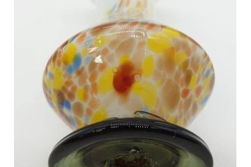 昭和レトロ　戦前　大正　可愛らしいデザインの古いマーブルガラス花瓶2個セット(フリル、色被せ、一輪挿し、花入、花器、硝子、吹きガラス)(R-075906)