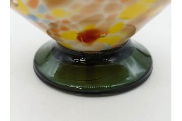 昭和レトロ　戦前　大正　可愛らしいデザインの古いマーブルガラス花瓶2個セット(フリル、色被せ、一輪挿し、花入、花器、硝子、吹きガラス)(R-075906)
