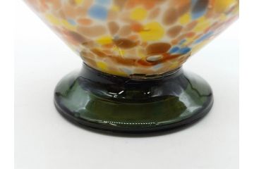 昭和レトロ　戦前　大正　可愛らしいデザインの古いマーブルガラス花瓶2個セット(フリル、色被せ、一輪挿し、花入、花器、硝子、吹きガラス)(R-075906)