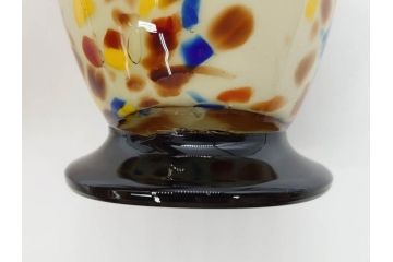 昭和レトロ　戦前　大正　可愛らしいデザインの古いマーブルガラス花瓶2個セット(フリル、色被せ、一輪挿し、花入、花器、硝子、吹きガラス)(R-075906)