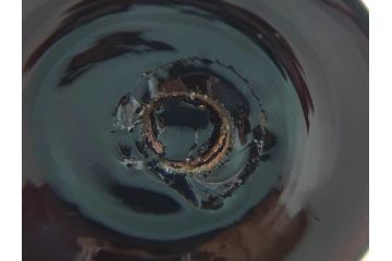 昭和レトロ　戦前　大正　鮮やかな黄色が空間のアクセントになる古いマーブルガラス花瓶(フリル、吹雪、色被せ、一輪挿し、花入、花器、硝子、吹きガラス)(R-075907)