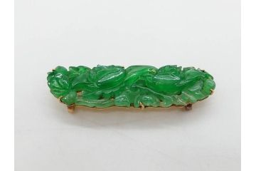 翡翠　フラワーデザイン　K18 金　華やかな意匠が素敵な帯留め(ヒスイ、帯締め、着物道具、和装小物、アクセサリー)(R-075908)