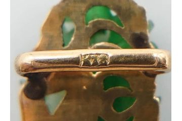 翡翠　フラワーデザイン　K18 金　華やかな意匠が素敵な帯留め(ヒスイ、帯締め、着物道具、和装小物、アクセサリー)(R-075908)