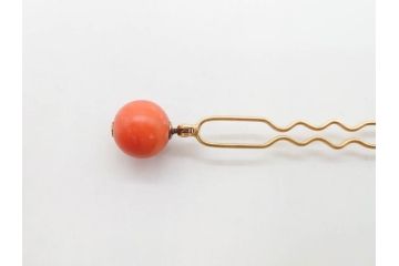 珊瑚玉　K18 金　シンプルながらも上品な雰囲気溢れる簪(サンゴ、かんざし、玉簪、和装小物、髪飾り、アクセサリー)(R-075910)