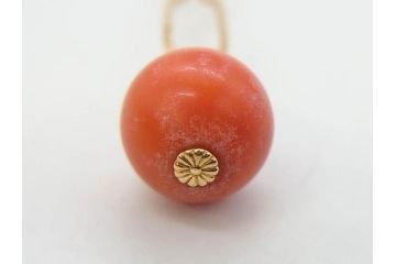 珊瑚玉　K18 金　シンプルながらも上品な雰囲気溢れる簪(サンゴ、かんざし、玉簪、和装小物、髪飾り、アクセサリー)(R-075910)