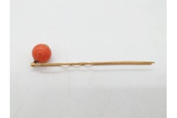 珊瑚玉　K18 金　シンプルながらも上品な雰囲気溢れる簪(サンゴ、かんざし、玉簪、和装小物、髪飾り、アクセサリー)(R-075910)