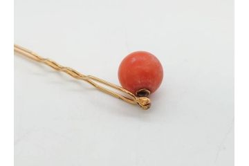 珊瑚玉　K18 金　シンプルながらも上品な雰囲気溢れる簪(サンゴ、かんざし、玉簪、和装小物、髪飾り、アクセサリー)(R-075910)