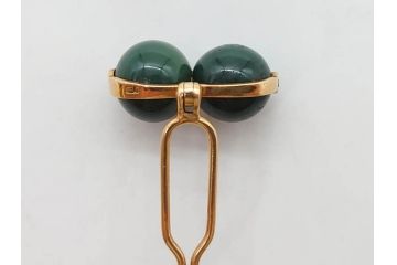 翡翠　K18 金　落ち着いた色合いが品のある雰囲気を醸し出す簪(ヒスイ、かんざし、和装小物、髪飾り、アクセサリー)(R-075911)