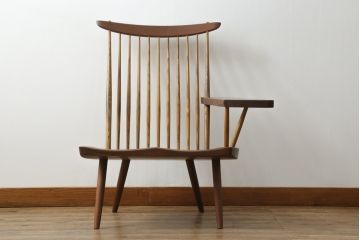 和製ヴィンテージ　小田急ハルク購入　ジョージナカシマ　LOUNGE ARM(ラウンジアーム)　One Arm(ワンアーム、片肘)　CN103　モダンに洗練された左アーム付きラウンジチェア(ジョージ・ナカシマ、アームチェア、イス、椅子、板座チェア、ビンテージ)(R-075938)