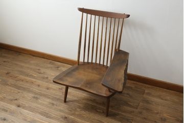 和製ヴィンテージ　小田急ハルク購入　ジョージナカシマ　LOUNGE ARM(ラウンジアーム)　One Arm(ワンアーム、片肘)　CN103　モダンに洗練された左アーム付きラウンジチェア(ジョージ・ナカシマ、アームチェア、イス、椅子、板座チェア、ビンテージ)(R-075938)