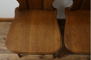 中古　希少な絶版品!!　カリモク家具(karimoku)　ルスティック(RUSTIC)　オーク材　カントリースタイルの空間づくりにおすすめなダイニングチェア3脚セット(板座チェア、椅子、イス、バラ売り可能)(R-075947)