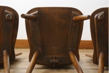 中古　希少な絶版品!!　カリモク家具(karimoku)　ルスティック(RUSTIC)　オーク材　カントリースタイルの空間づくりにおすすめなダイニングチェア3脚セット(板座チェア、椅子、イス、バラ売り可能)(R-075947)