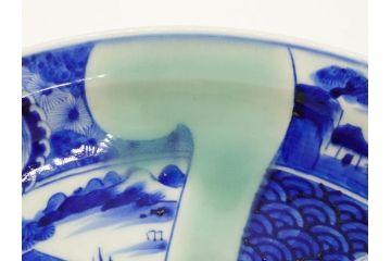 江戸〜明治　古伊万里　染付　約40cm　1尺3寸　迫力のある珍しい柄が目を惹く大皿(鳥、和皿、和食器、一尺三寸)(R-075956)