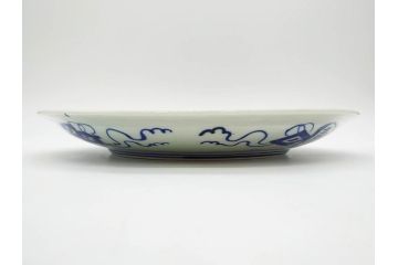 江戸〜明治　古伊万里　染付　約40cm　1尺3寸　迫力のある珍しい柄が目を惹く大皿(鳥、和皿、和食器、一尺三寸)(R-075956)