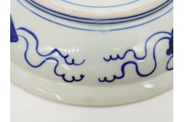 江戸〜明治　古伊万里　染付　約40cm　1尺3寸　迫力のある珍しい柄が目を惹く大皿(鳥、和皿、和食器、一尺三寸)(R-075956)