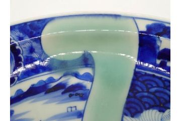 江戸〜明治　古伊万里　染付　約40cm　1尺3寸　迫力のある珍しい柄が目を惹く大皿(鳥、和皿、和食器、一尺三寸)(R-075957)