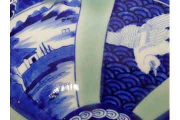江戸〜明治　古伊万里　染付　約40cm　1尺3寸　迫力のある珍しい柄が目を惹く大皿(鳥、和皿、和食器、一尺三寸)(R-075957)