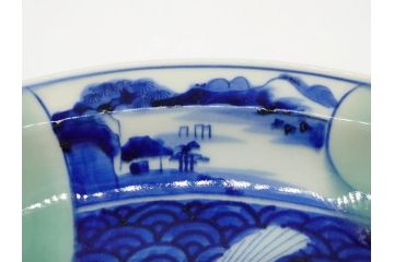 江戸〜明治　古伊万里　染付　約40cm　1尺3寸　迫力のある珍しい柄が目を惹く大皿(鳥、和皿、和食器、一尺三寸)(R-075957)