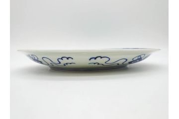 江戸〜明治　古伊万里　染付　約40cm　1尺3寸　迫力のある珍しい柄が目を惹く大皿(鳥、和皿、和食器、一尺三寸)(R-075957)