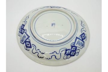 江戸〜明治　古伊万里　染付　約40cm　1尺3寸　迫力のある珍しい柄が目を惹く大皿(鳥、和皿、和食器、一尺三寸)(R-075957)