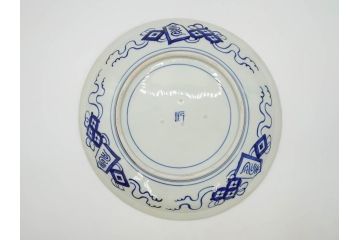 江戸〜明治　古伊万里　染付　約40cm　1尺3寸　迫力のある珍しい柄が目を惹く大皿(鳥、和皿、和食器、一尺三寸)(R-075957)