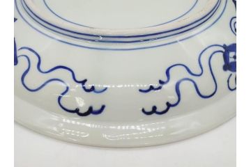 江戸〜明治　古伊万里　染付　約40cm　1尺3寸　迫力のある珍しい柄が目を惹く大皿(鳥、和皿、和食器、一尺三寸)(R-075957)