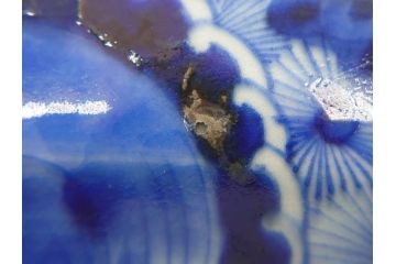 江戸〜明治　古伊万里　染付　約40cm　1尺3寸　迫力のある珍しい柄が目を惹く大皿(鳥、和皿、和食器、一尺三寸)(R-075957)