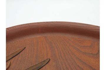 在銘　金城一国斎作　高盛絵　栗材　花に蜂図　職人による繊細な技法が素敵なお盆(作家物、漆芸、木製、楕円、オーバル、トレー、トレイ、伝統工芸品)(R-075959)