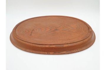 在銘　金城一国斎作　高盛絵　栗材　花に蜂図　職人による繊細な技法が素敵なお盆(作家物、漆芸、木製、楕円、オーバル、トレー、トレイ、伝統工芸品)(R-075959)