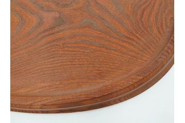 在銘　金城一国斎作　高盛絵　栗材　花に蜂図　職人による繊細な技法が素敵なお盆(作家物、漆芸、木製、楕円、オーバル、トレー、トレイ、伝統工芸品)(R-075959)