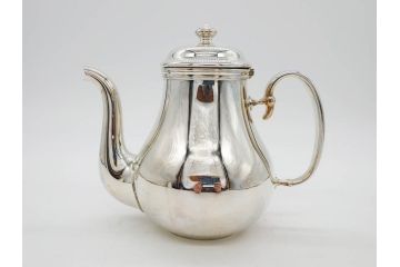 フランス　クリストフル　CHRISTOFLE　アルビ　シルバーコーティング　シンプルながら洗練されたデザインが素敵なティーポット&クリーマー(銀メッキ、ミルクポット、ミルクジャー)(R-075960)